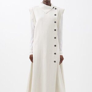 CO Asymmetric-Collar Buttoned Canvas Dress